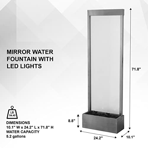 72" Steel and Glass Freestanding Waterfall Fountain with LED Lights