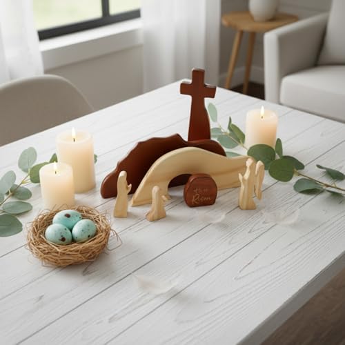 Wooden Resurrection Scene - Handcrafted Easter Empty Tomb & Cross Decor