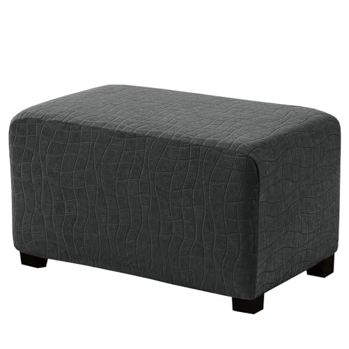 Waterproof Stretch Ottoman Cover - Washable Dark Gray Slipcover