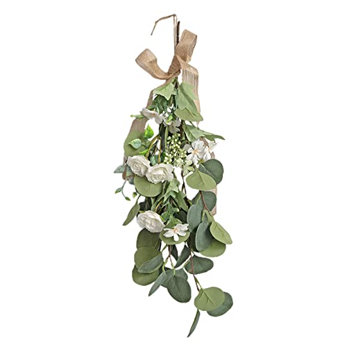 Artificial Rose Flower Teardrop Swag - White Spring Decor for Wedding & Front Door