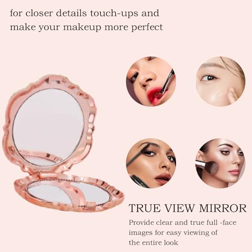 Rose Shaped Compact Mirror Set - 2 Pcs Rose Gold Pocket Mirrors for Favors