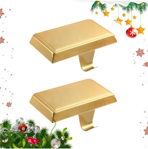 Christmas Stocking Holder Bases - 2 Pack Gold Metal Mantel Hangers
