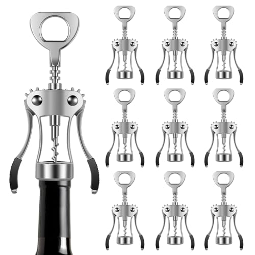 TKSDWBLTY 10-Pack Stainless Steel Wing Corkscrew Wine Openers with Bottle Opener