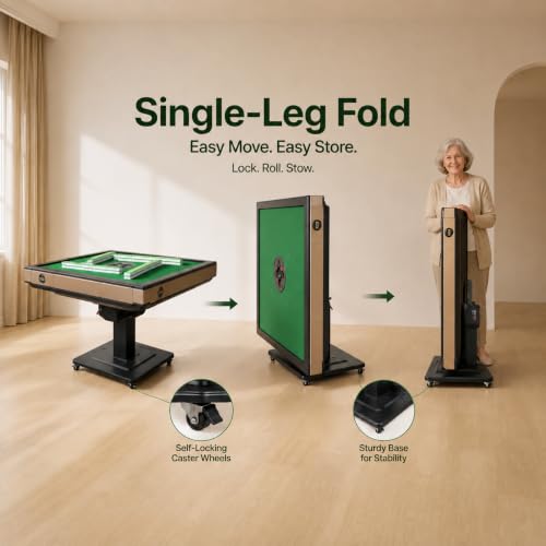 Auto Foldable Mahjong Table Champagne - Adjustable, Quick Assembly, 144 Tiles