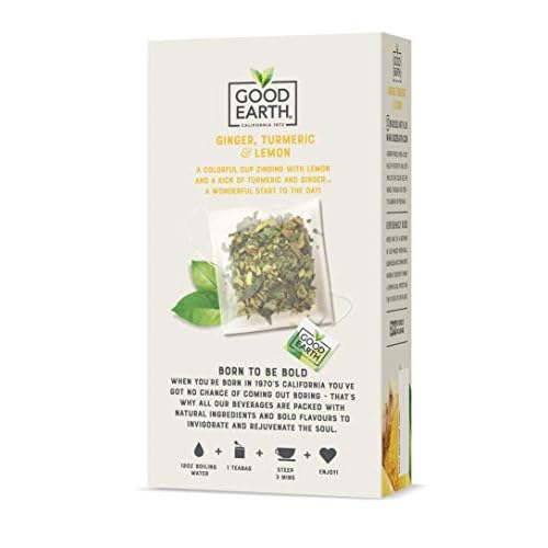 Good Earth Sensorial Blend Flavored Herbal Tea Ginger, Turmeric and Lemon, No Artificial Color, No Preservatives, 15 Bag (Pack of 5)