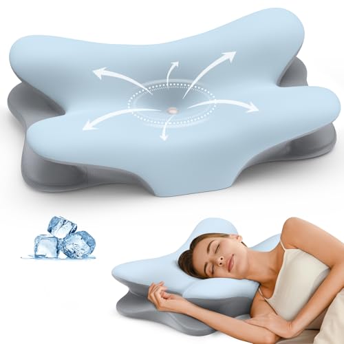 Besyodo Ergonomic Cervical Memory Foam Neck Pillow for Pain Relief (Blue)