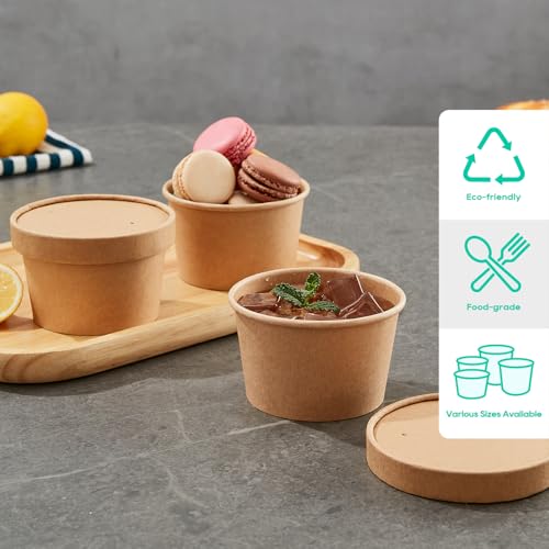 8oz Paper Soup Containers with Lids – 50 Pack, Disposable Take-Out Cups