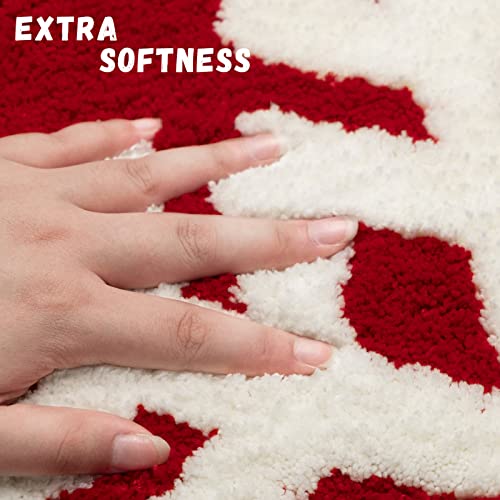 DEXDE Red Christmas Bathroom Rug 20x32 Inch Non-Slip Microfiber Bath Mat