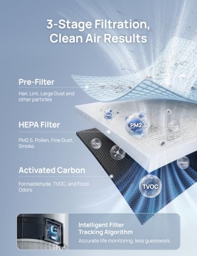 HEPA Air Purifier for Large Rooms and Bedrooms with PM2.5 Monitor