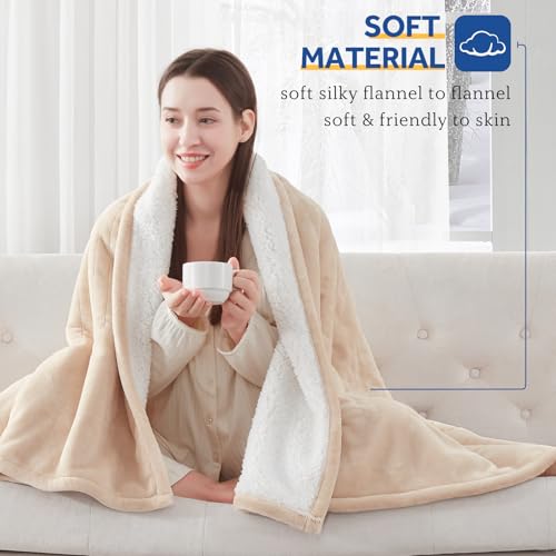 King Size Heated Electric Blanket with Dual Control - Flannel Sherpa