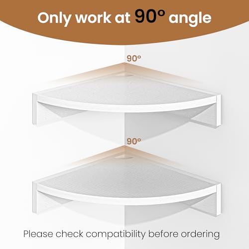 3-Pack Floating Corner Wall Shelves with Cable Management - White Wood