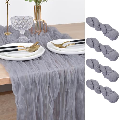 Joanlody Grey 10ft Cheesecloth Table Runner 4 Pack Fall Wedding Party Decor