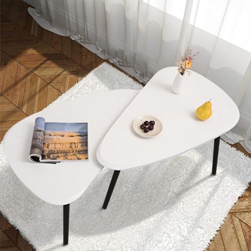 Triangle Nesting Coffee Table Set of 2, Modern Space-Saving Side Tables
