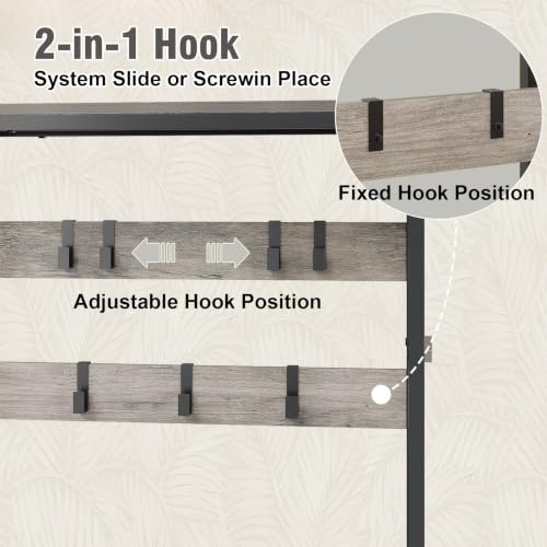 Industrial Hall Tree with Shoe Storage Bench and 7-Hook Coat Rack - Grey