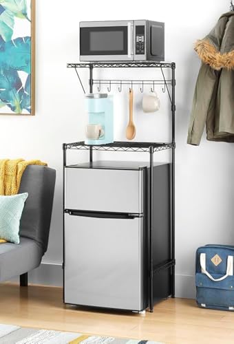 Over-the-Fridge Storage Shelf with 7 Hooks and Microwave Rack
