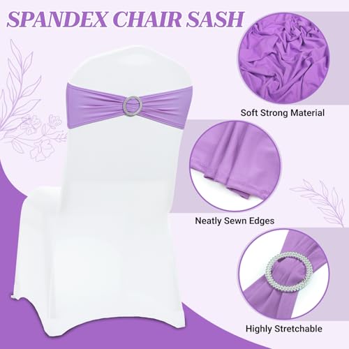 Spandex Chair Sashes with Slider Buckle - Pack of 100 Lavender Stretch Bands