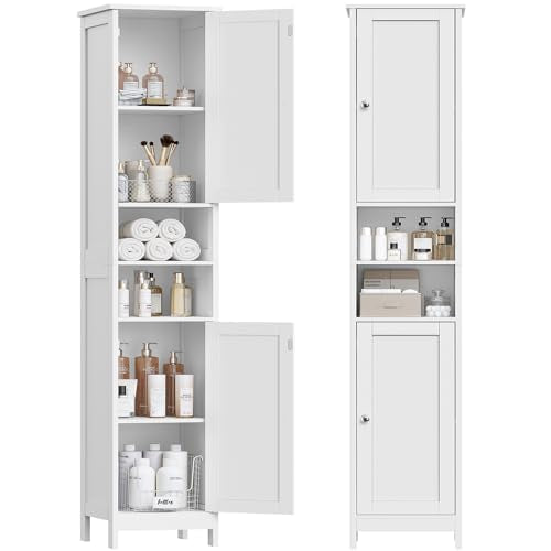 TEENFON 67-Inch White Bathroom Storage Cabinet with 2 Doors, Adjustable Shelves, Narrow Design