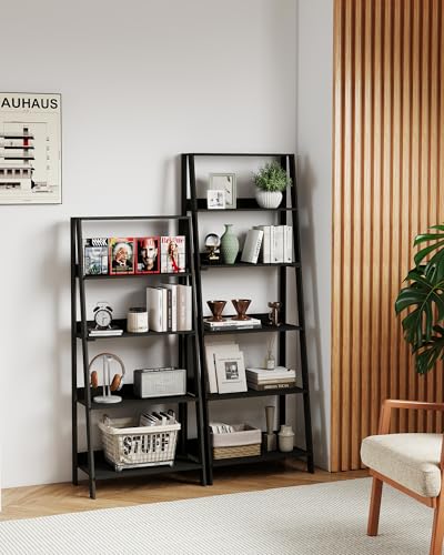 6-Tier Ladder Shelf, Freestanding Wooden Bookcase for Small Spaces