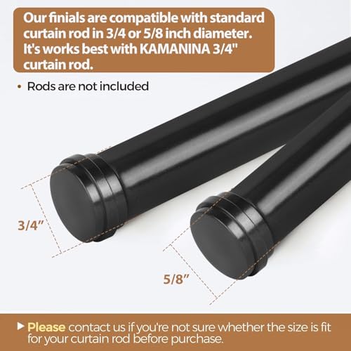 Small Curtain Rod End Cap Finials, Set of 2, Black for 5/8 or 3/4 Inch Rods