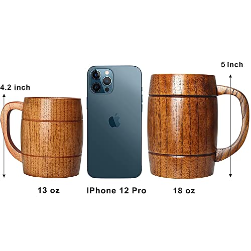 18oz Handmade Wooden Beer Stein Mug - Rustic Viking Tankard for Hot & Cold