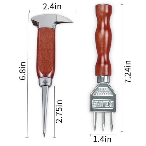 SuproBarware 2-Piece Japanese Style Stainless Steel Ice Pick & Crusher Set - 7.24 & 6.8 Inch, Wooden Handle for Bars & Home Use