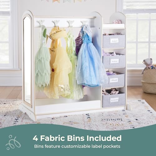 Kids Dress Up Storage Center with Mirror and Bins - White Wood