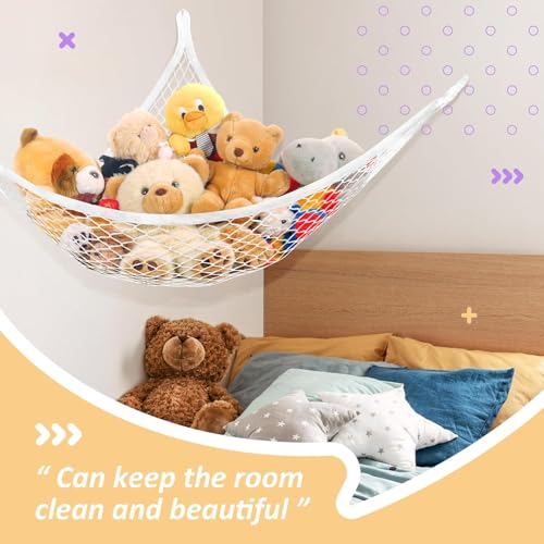 Stuffed Animal Net Hammock Corner Organizer for Plush Toys - White, Large