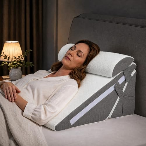 Adjustable Wedge Pillow Set - 3PC Memory Foam for Acid Reflux Relief