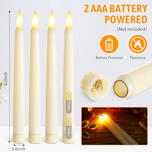 Baquler 50 Pcs 8.5in Ivory Flameless Taper Candles – Bulk LED Candles, 8.5 Inches