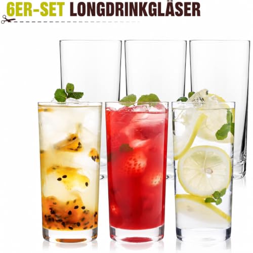 Highball Glasses Set of 6, 16oz Tall Drinking Glasses for Cocktails and Water