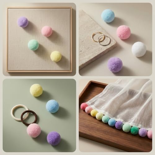 50 Pcs 2 Inch Fuzzy Macaron Pom Poms for DIY Crafts and Decorations