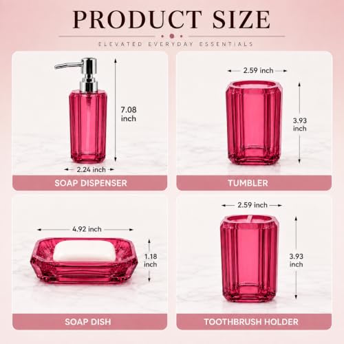 Red Bathroom Accessories Set - 4-Piece Acrylic Decor for Guest & Master Bath - Holiday & Year-Round Use