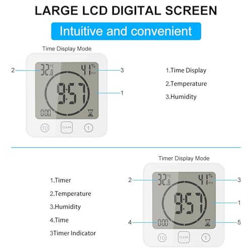 Waterproof Digital Bathroom Shower Clock with 99-Minute Countdown Timer