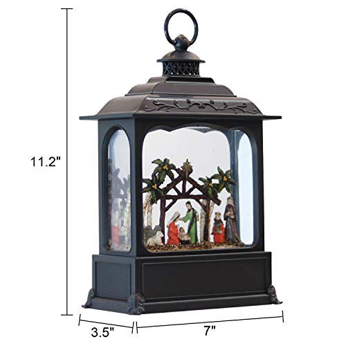 Nativity Musical Lighted Water Lantern - 11" Swirling Glitter Snow Globe