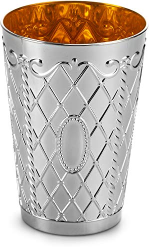 Disposable Plastic Kiddush Cups with Trays, 6 Pack Silver Wine Goblets