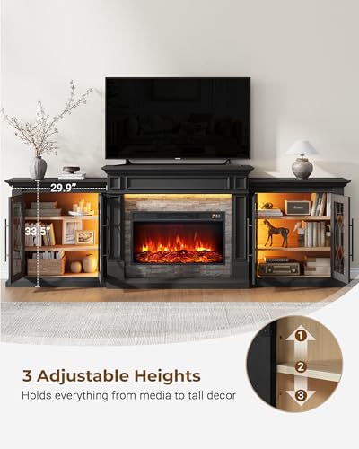 104-Inch Sectional Fireplace TV Stand with LED Lights and Power Outlets