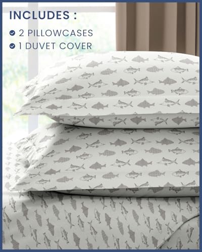 3-Piece Fish Print Kids Duvet Cover Set, Full Size Soft Microfiber Bedding