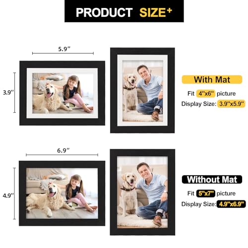 TOFOREVO Black Wood Grain 5x7 Picture Frame Set of 2 with Mat, Rustic Wall Decor