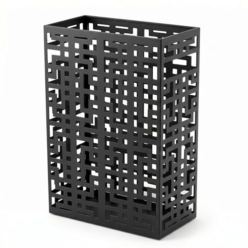 Metal Umbrella Stand for Entryway - Modern Hollow Storage Bin, Black