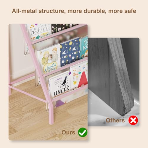 4-Tier Metal Kids Bookshelf - Transparent Front-Facing Toddler Book Rack