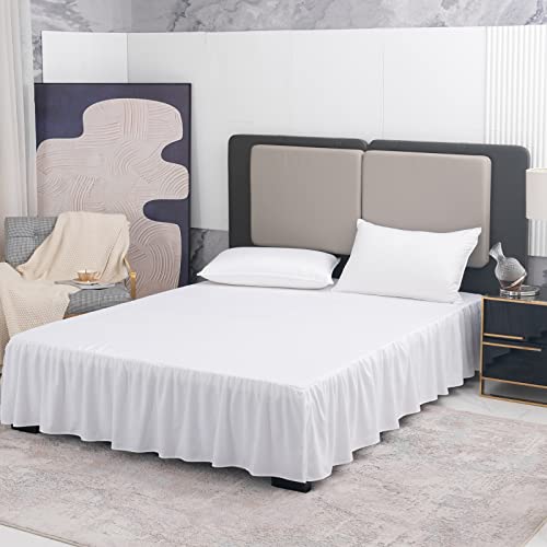 Queen Ruffled Bed Skirt with 14 Inch Drop & Split Corners - White Microfiber