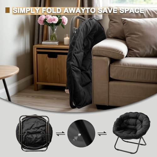 Grezone Black Oversized Folding Moon Chair - Comfortable Indoor/Outdoor Lazy Seat