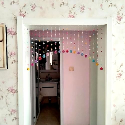 Multicolor Crystal Beaded Curtain, Rainbow Acrylic Room Divider (20 Strings)