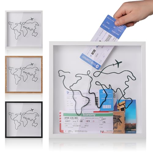 8x8 Inch Travel Adventure Shadow Box with Top Slot - White Memory Frame