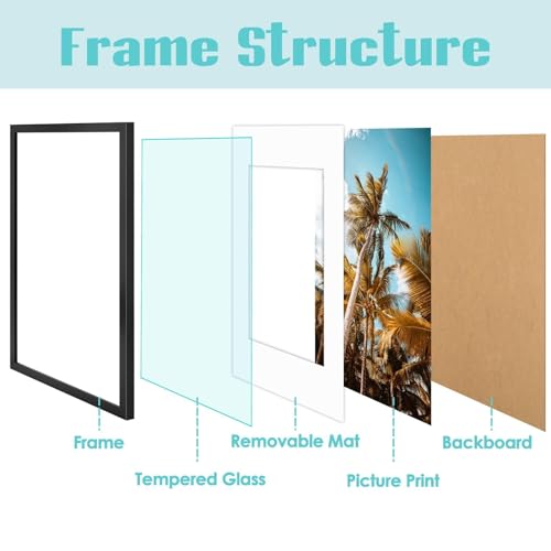 Frametory 16x24 Black Picture Frame with Mat for 12x18 Photos - Pack of 1