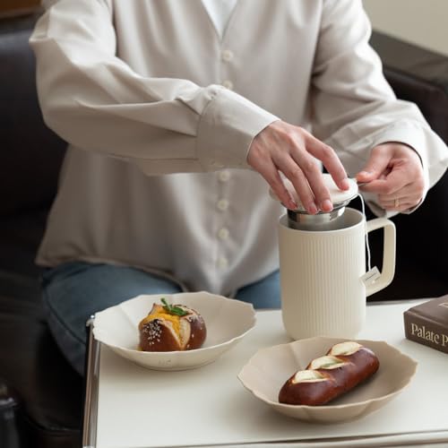 WENSHUO 20 oz Matte Crème Ceramic Tea Infuser Mug with Lid & Fine Mesh Filter