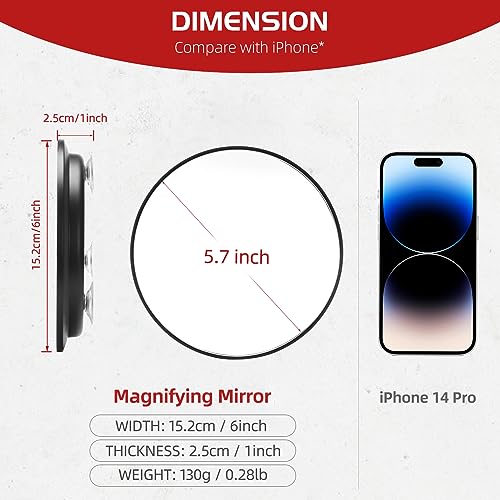 Black 10X Magnifying Makeup Mirror with 3 Suction Cups - 6 Inch Portable Handheld Cosmetic Mirror for Travel & Bathroom