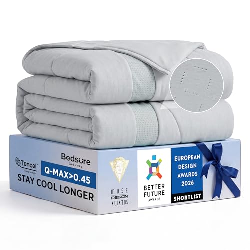 Bedsure CoolOxy Cooling Comforter - King Size Lightweight Summer Blanket, Grey