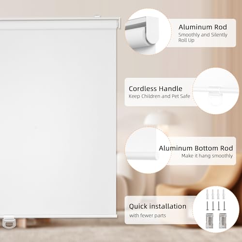 Cordless Blackout Roller Shades | 22" W x 72" H, Thermal Insulated, UV Protection