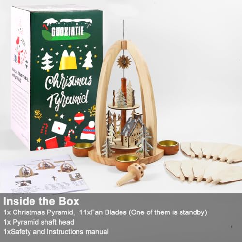 14-Inch Wooden Christmas Pyramid Nativity Scene with 4 Candle Holders